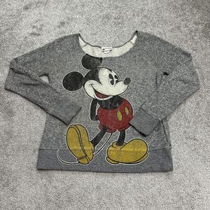 Disney Parks Vintage Sweatshirt Women XS Gray Graphic Mickey Mouse Raglan Sleeve